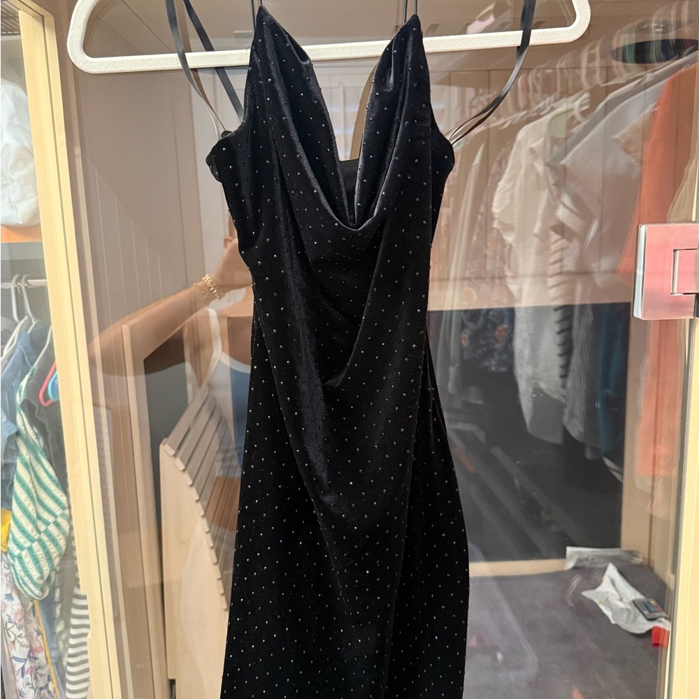 Windsor rhinestone velvet cowl neck mini dress